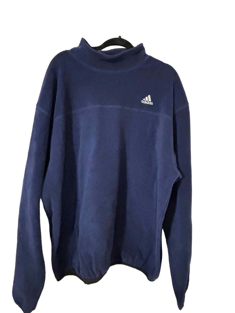 Vintage 90'S Y2K Adidas Mock Neck Navy Blue Fleece Pullover w/Logo Men's Size XL